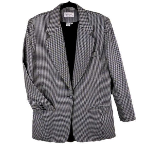 Spiegel Houndstooth Wool Blend One Notched Long Sleeve Button Front Blazer - Picture 1 of 14